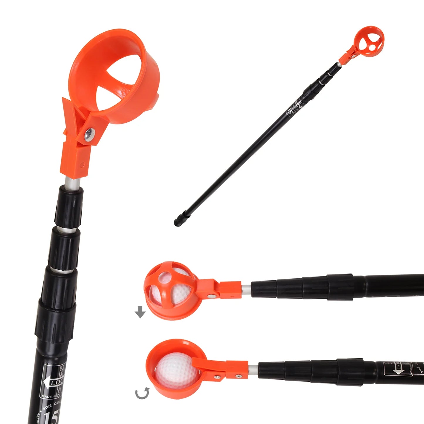 18' Golf Ball Retriever with Orange Hinge Cup Head