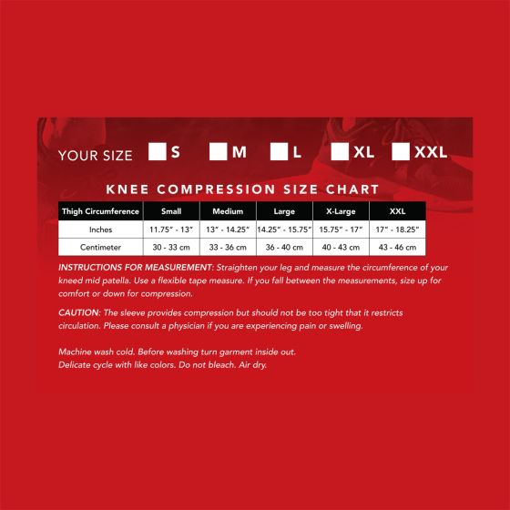 Affinity Neoprene Compression Knee Sleeve size chart