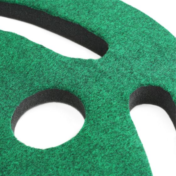 Up close view of Intech's 3 Hole Portable Golf Putting Mat holes and hazards