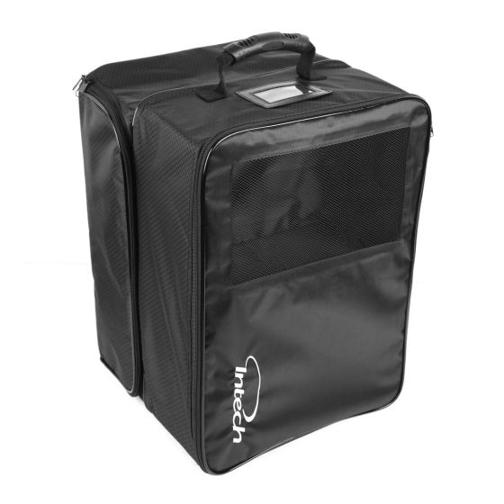 angle view of the Intech Golf Trunk Organizer (Double Row) with carry handle