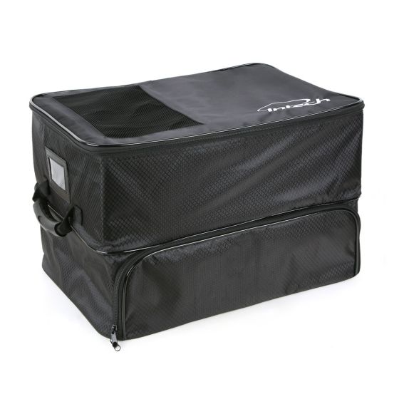 angled view of the Intech Golf Trunk Organizer (Double Row) closed