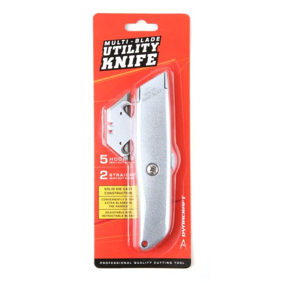 Utility knife with 5 hook and 2 straight blades