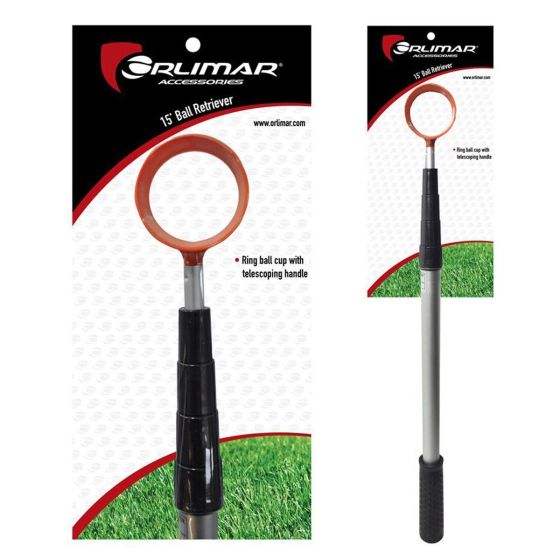 Retail packaging of the Orlimar Fluorescent Head Golf Ball Retriever 