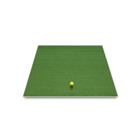 90 degree rotated view of the Orlimar Residential Golf Mat (3' X 5') with ball on the Rubber Tee