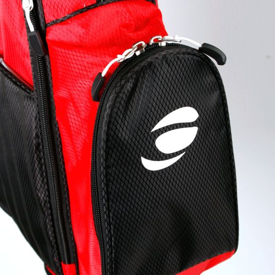Zippered front pocket of Orlimar ATS Junior Boys' Red/Black Series Stand Bag (Ages 9-12)