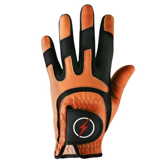 back view of the Powerbilt Junior One-Fit Golf Gloves (orange)