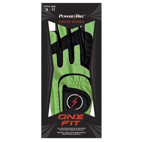 retail packaging of the Powerbilt Junior One-Fit Golf Glove