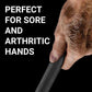 Man holding a Karma Arthritic Jumbo Plus (+5/32") Golf Grip with text “perfect for sore and arthritic hands”