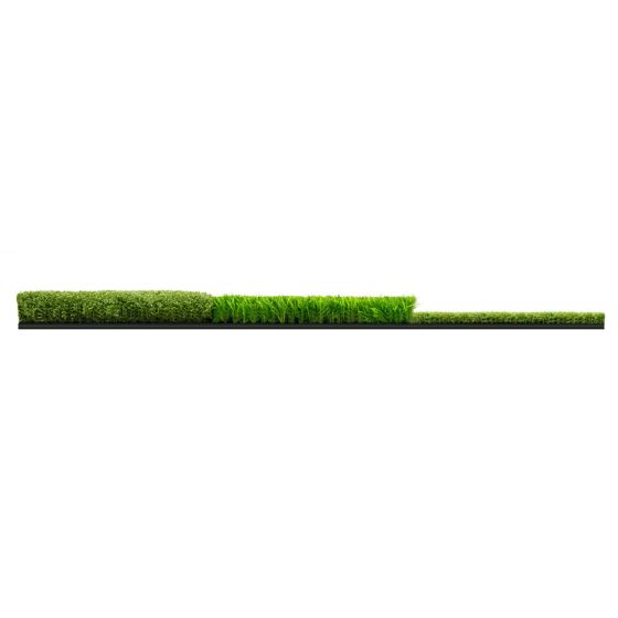 side view showing different hitting surfaces of the Orlimar Triple Surface Golf Hitting Mat