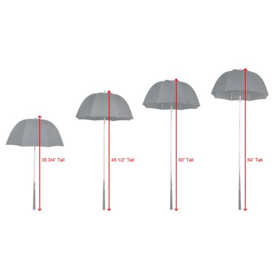 Images of the Orlimar Dri-Clubz Golf Bag Umbrella at 4 different lengths
