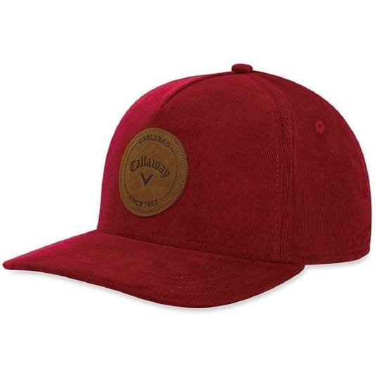 front angled view of a Callaway Golf Corduroy Burgundy Hat