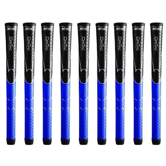 Winn Dri-Tac Midsize (+1/16") Black/Blue - 9 Piece Golf Grip Bundle