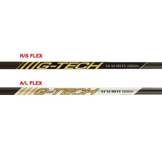 2 Graphite Design G-Tech shafts - R/S shaft is charcoal black and gold - A/L flex is charcoal white and gold