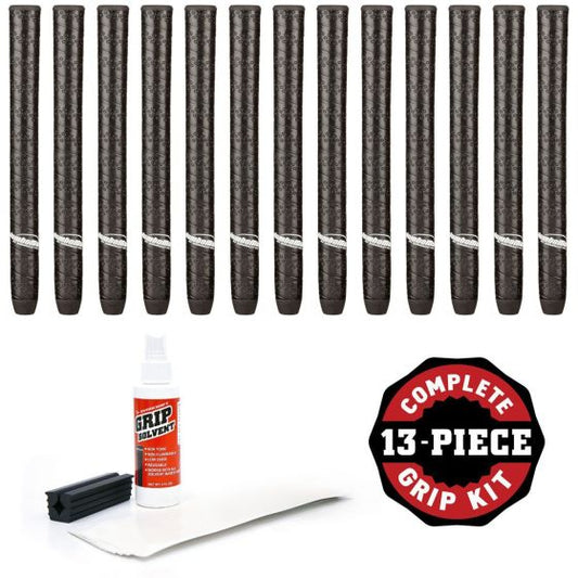 JumboMax STR8 TECH Non-Taper Black Wrap Medium (+ 5/16") - 13 piece Golf Grip Kit (with tape and solvent and vise clamp)