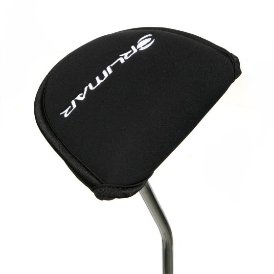 bottom angled view of the Orlimar Mallet Putter Headcover on a putter featuring the Orlimar logo