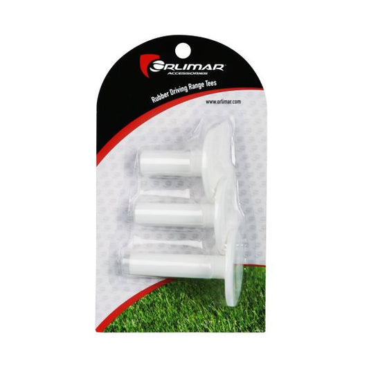 Retail packaging of the Orlimar Rubber Driving Range Tees (3 Pack)
