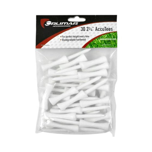 Retail packaging of Orlimar Golf 2 3/4-Inch AccuTees 30-Pack (White)