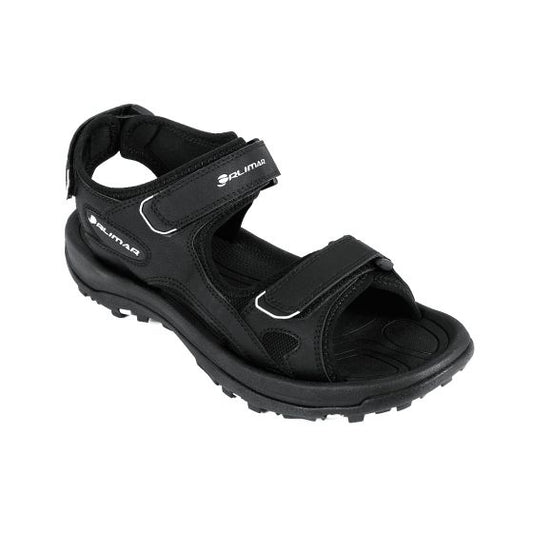 Angled top and side view of the Orlimar Golf Men’s Black Spikeless Sandal
