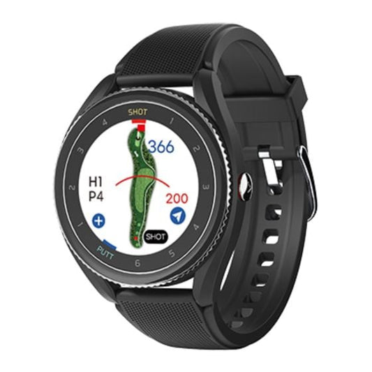 front angled view of the black Voice Caddie T9 GPS Watch